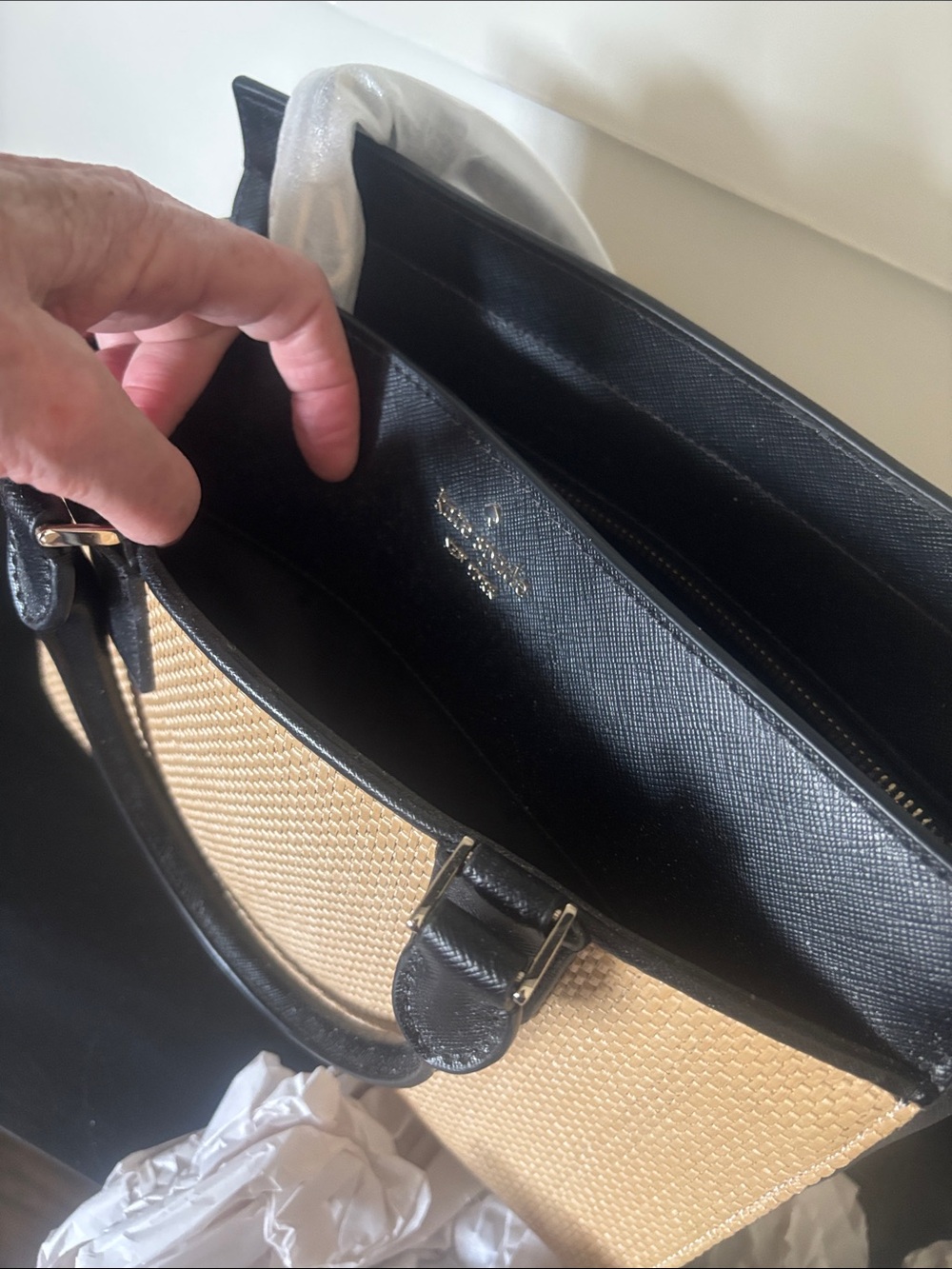 kate spade Black & Natural Straw Tote Satchel - Picture 6 of 7